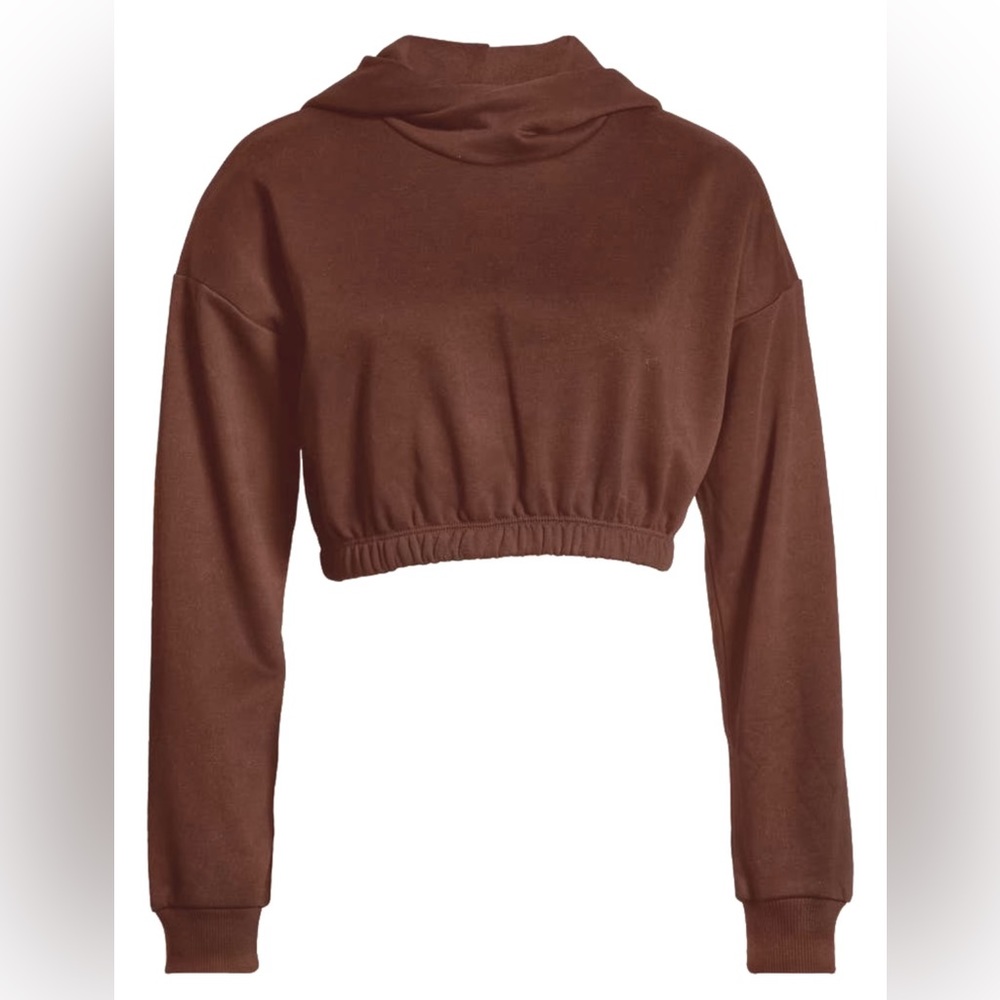 NAKED WARDROBE || French Terry Crop Hoodie in Chocolate Brown - SZ XS ⭐️NWT⭐️